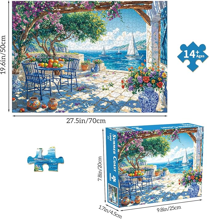 Jigsaw Puzzles for Adults 1000 Pieces, Interlock Perfectly No Dust, Impossible Difficult Hard Fun 1000 Piece Jigsaw Puzzles for Adults-1:1 Poster-Summer Coast