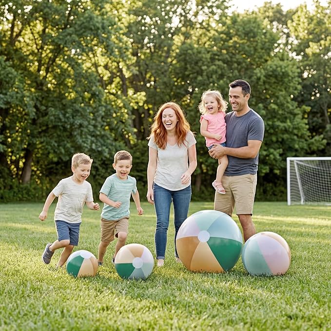 4 Pack Beach Balls in 4 Sizes (24" 16" 12" 8"), Inflatable Pastel Pool Balls for Kids Adults, Summer Beach Party Hawaiian Luau Birthday Party Supplies, Water Toys Gifts(Morandi)