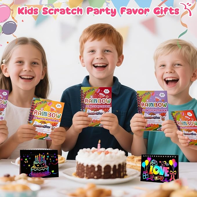 Scratch Art Crafts Party Favors, 18 Pack Rainbow Notebooks, Coloring Books Supplies Toys, Easter Basket Stuffers, Birthday Party Favors for Kids, Bulk Classroom Prizes for Toddlers