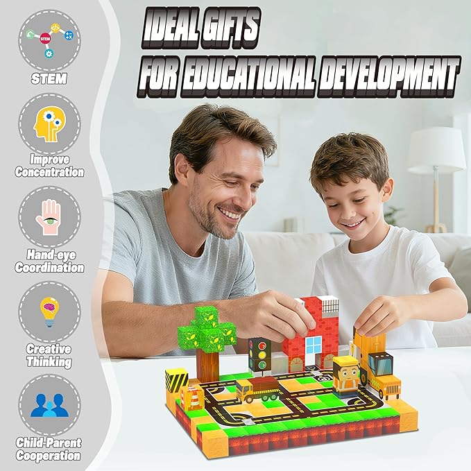 138PCS Magnetic Blocks - Magnetic Building Blocks Magnet Block Cubes Construction Set, STEM Montessori Sensory Stacking Toys for Kids Boys Girls Ages 3 4 5 6 7 8-12 Holiday Christmas Birthday Gifts