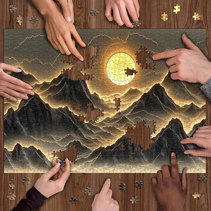 Golden Mountains Puzzles for Adults 1000 Pieces，Nature Sunset Landscape Jigsaw Puzzle，Impossible Challenging Scenic Puzzle, Scenery Home Wall Decor