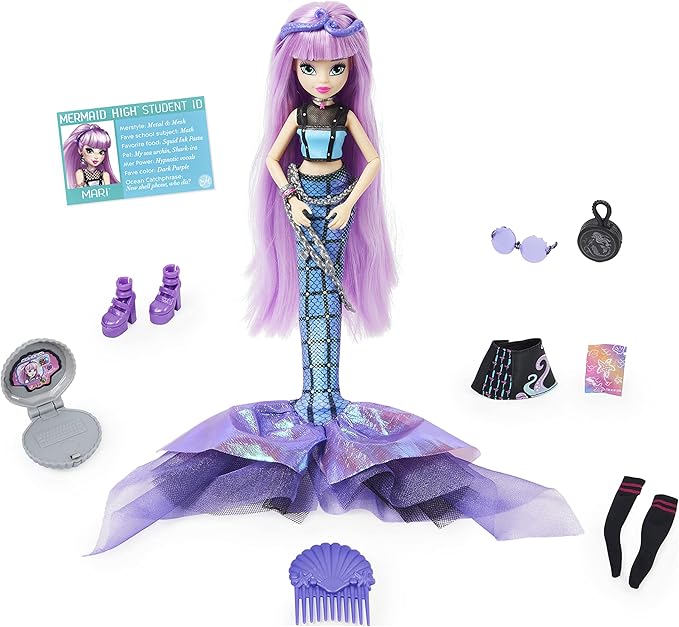 MERMAID HIGH, Mari Deluxe Mermaid Doll & Accessories with Removable Tail, Doll Clothes and Fashion Accessories, Kids Toys for Girls Ages 4 and up