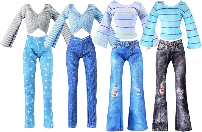 Bencailor 8 Pieces Summer Doll Clothes for 11.5 Inch Doll Accessories Sweaters Denim Pant Regular Outfit Clothing for Girls(Stripe)