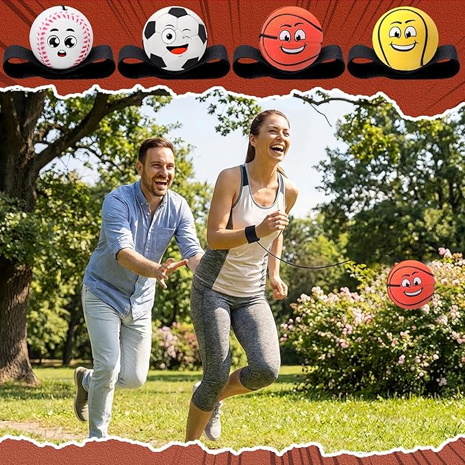 18 Pcs Wrist Return Balls on a String Face Return Sport Balls with Elastic Strap Wrist Exercise for Adults for Fun Outdoor Activity Sports Team Gifts (Multiple Style)