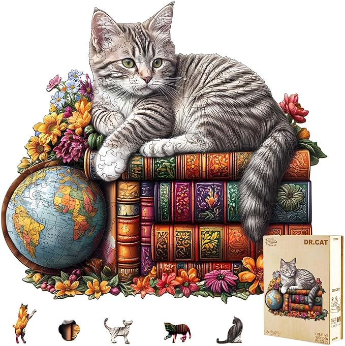 Wooden Puzzles for Adults - Dr. Cat Puzzle for Adults, Unique Shape Wooden Jigsaw Puzzle, Wood Puzzles Adult, Good Gift Idea for Cat Lovers, Home Decor (L-13.4 * 11.8in- 245 Pieces)