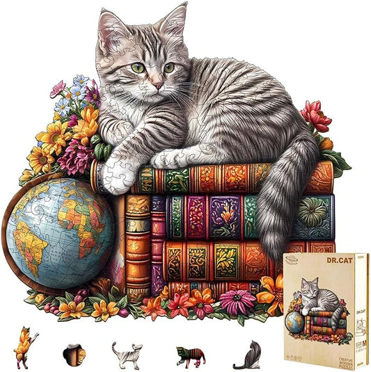 Wooden Puzzles for Adults - Dr. Cat Puzzle for Adults, Unique Shape Wooden Jigsaw Puzzle, Wood Puzzles Adult, Good Gift Idea for Cat Lovers, Home Decor (L-13.4 * 11.8in- 245 Pieces)
