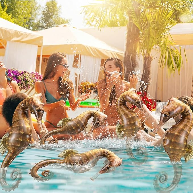 Leyndo 6 Pcs 23.6 Inch Summer Inflatable Seahorses Pool Balloons Large Inflatable Seahorses Pool Birthday Party Decorations Animal Float Ornament for Birthday Party Favors Supplies Gift