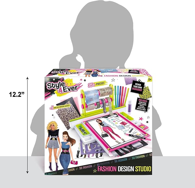 Canal Toys Style 4 Ever Fashion Design Studio, Design Your own Fashions, Design Sheets with Stencils, Stickers, and Fabrics, Add Colors, Patterns, and Textures, All Organized in The Stylish Studio