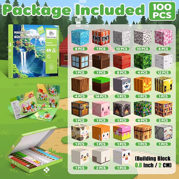 Magnetic Blocks, 100PCS Magnetic Building Blocks, Stacking Magnetic for Kids, Sensory Toy for STEM Constructions Magnetic Blocks for Boys Girls Age 3+, Holiday Birthday Gifts