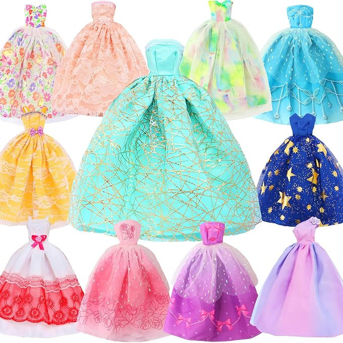 BJDBUS 5 Pcs Handmade Wedding Dress Party Gown for 11.5 Inch Girl Doll Clothes Accessories Random Clothing Set