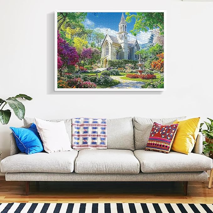 1000 Piece Puzzle for Adults,Little Chapel Puzzles,Beautiful Garden Countryside Jigsaw Puzzles 1000 Pieces,Fun Christian Puzzle for Adults Kids Seniors,Challenging Family Game Great Gift Idea,28x20 in