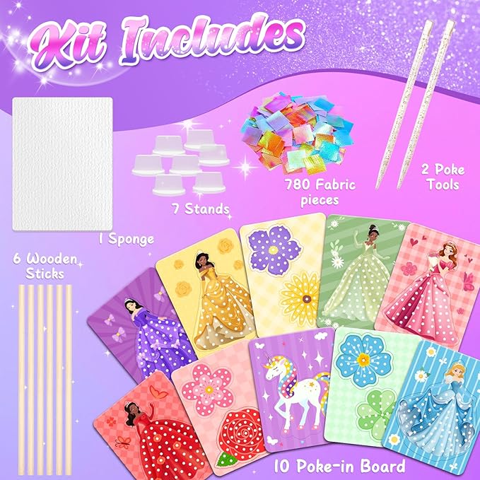 ZOOI Poke Art Kits, Arts and Crafts for Kids 4-6, Pretty Pretty Princess Game, Poke in Crafts for Kids Ages 4-8, Birthday Gifts for 4, 5, 6, 7, 8 Year Old Girl Toys Age 6-8 Art Kits