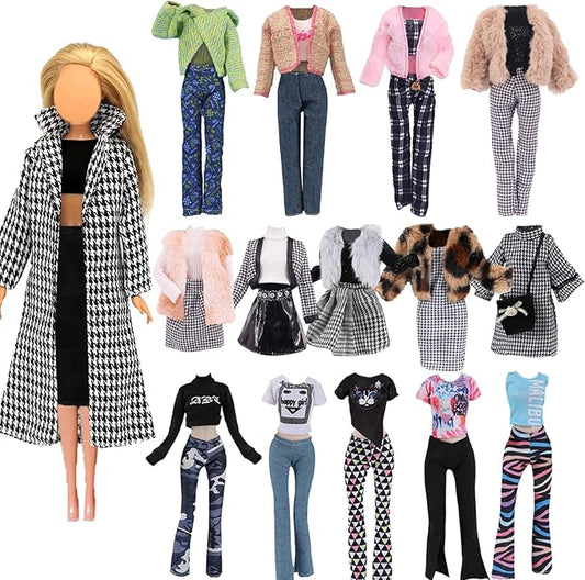 20 Pcs Doll Clothes for 11.5 inch Doll Include 1 Houndstooth Set 2 Winter Sets 1 Faashion Dress 1 Long-Sleeved Outfit and 16 Dolls Accessories in Random Christmas Birthday Gift for Girls