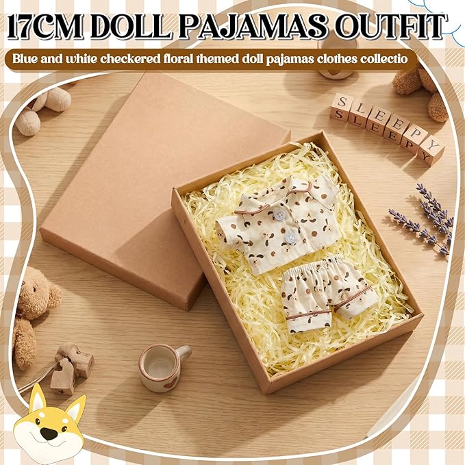 Simgoing 17cm Doll Clothes Pajamas Set with Pants Good Night Bedding Clothes Outfit Gifts Fits Most 17cm Dolls Accessories for DIY Dress up Lovers(Cute Dog)