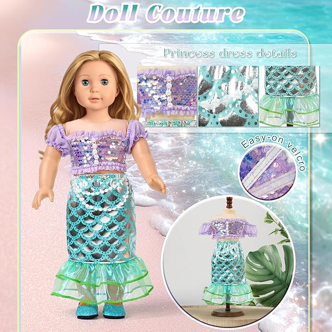 WONDOLL 18 Inch Doll Clothes and Accessories 5-Piece Princess Dress Up Set - Complete Outfits for 18 Inch Dolls - Perfect for Dress Up Play & Birthday Gifts (No Doll)