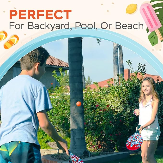 Sunlite Sports Beach Paddle Game Set, 2 Paddles and 2 Balls, Perfect for Backyard Fun or Outdoor or Beach or Lawn, Red