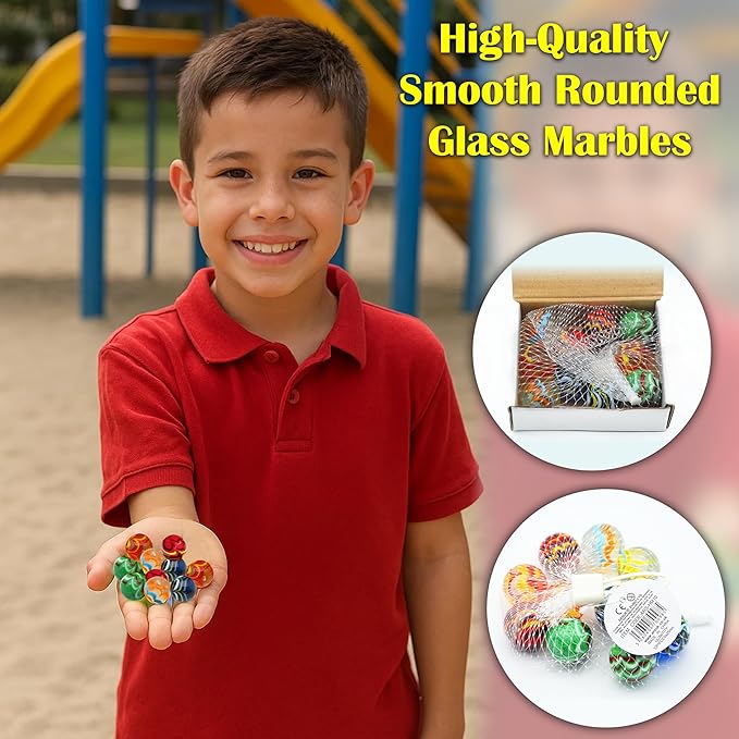 ARSUK Large Glass Shooter Marbles for Decoration 25mm/1 inch 10pcs Assorted Colour Marble Game, Marble Run Accessories Learning and Recreational, Sports & Outdoor Play (10pcs Handmade Marbles)