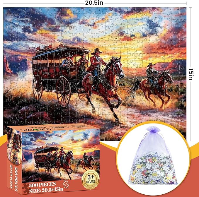500 Piece Puzzles for Adults, Wild Horses Jigsaw Puzzles 500 Pieces, Beautiful Sunset Sky Jigsaw Puzzles, Challenging Puzzle Home Decor Birthday Party Gift for Adults Seniors Age 14+