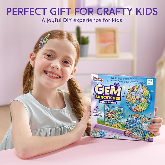 Klever Kits Diamond Art Kits for Kids, 4PCS Gem Painting Kit, Window Art Suncatchers Mosaic Kits Crafts for Girls Boy Birthday Gifts Toys Age 6+