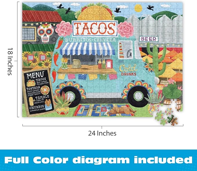 Ceaco - Food Trucks Taco Truck 500 Piece Jigsaw Puzzle with Colorful Vibrant Art for Adults and Teens