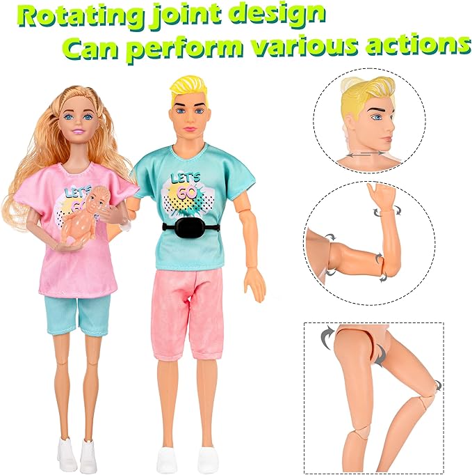 Family Dolls Set of 7 People Include Pregnant Mom Dad 4 Kids, a Small Baby in Mommy's Tummy,a Puppy Dog and a Little Horse, Doll Playsets and Accessories for 3-12 Years Old Toddlers Gift