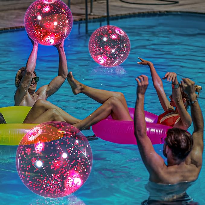 12 Pack 12 Inch Glow in The Dark LED Beach Ball Jumbo Confetti Glitters Inflatable Ball Swimming Pool Game for Party Pool Summer