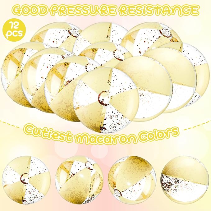 12 Pcs 16 Inch Inflatable Beach Balls Bulk Jumbo Pastel Inflatable Decorated Ball with Macaron Color PVC Party Ornaments for Summer Birthday Party Decoration(Yellow)
