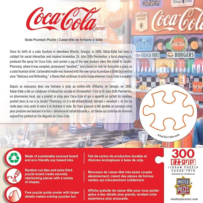 MasterPieces 300 Piece EZ Grip Jigsaw Puzzle - Coca-Cola Soda Fountain - Family-Friendly Fun - 18”x24"