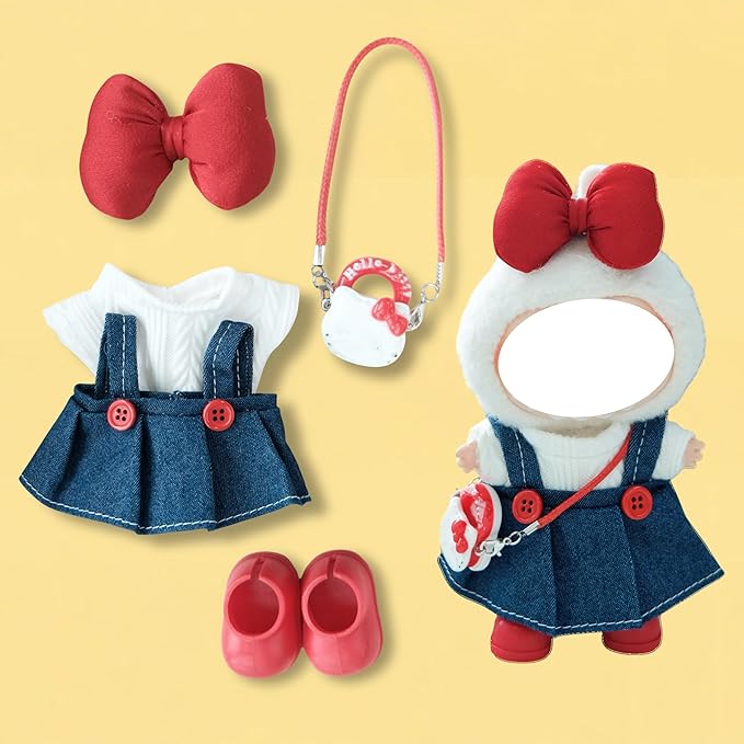Clothes for 17cm Doll, 5 pcs Set Doll's Outfits Luxury Dress Shirt Pants Headset Shoes Accessories Fashion Stylish Adorable Dolls Clothes (No Doll) (Kindergarten Red)
