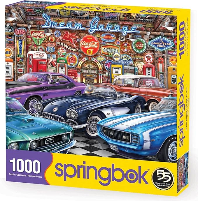 Springbok - Dream Garage - 1000 Piece Jigsaw Puzzle with classic muscle cars