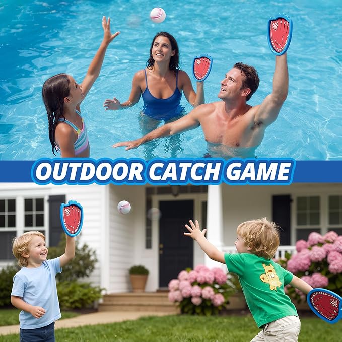 Toss and Catch Ball Set, Toddler Baseball Glove Includes 2 Paddles & 3 Sticky Balls, Catching Ball Game for Beach Yard Pool Outside, Indoor Outdoor Toys Gifts for Kids Ages 3-12, Blue