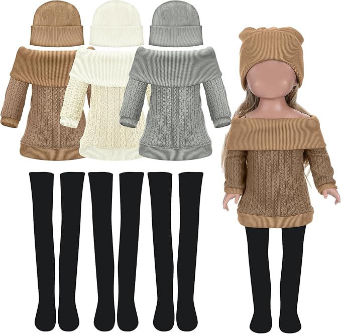 Geyoga 3 Set 12 Pcs Winter Doll Clothes 18 Inch Fashion Doll Sweater and Accessories Suit Pants Shoes Outfits for Xmas Party Birthday Gifts, Dolls are Not Included