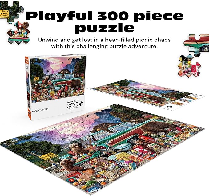 Buffalo Games - Garry Walton Yosemite Picnic 300 Piece Jigsaw Puzzle for Adults 14 and up - Challenging Puzzle Perfect for Game Nights - Colorful Puzzles – Precision-Cut Pieces, Beautiful Artwork