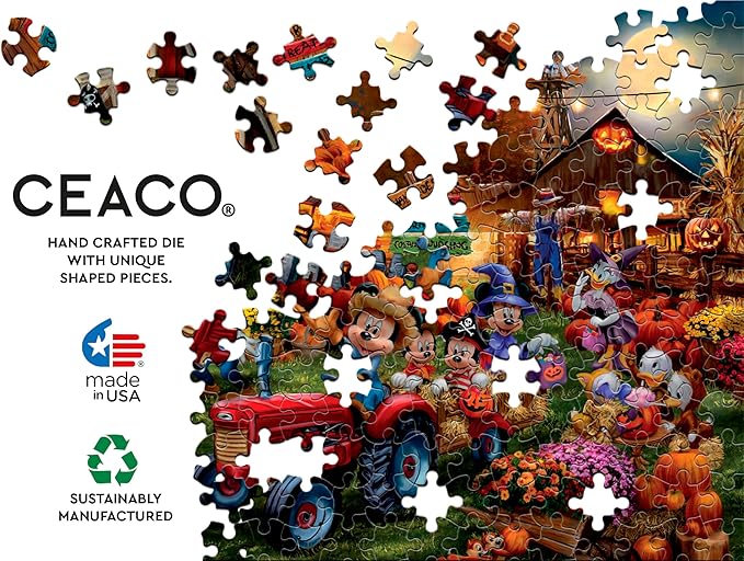 Ceaco - Disney – Thomas Kinkade - Mickey and Minnie Pumpkin Festival – 1000 Piece Jigsaw Puzzle  Challenging and Colorful Puzzle for Adults – Precision-Cut Pieces