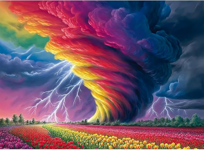 500 Piece Puzzle for Adults,Colorful Flower Puzzle for Adults Seniors,Rainchbow Tornado Jigsaw Puzzle with Letters on Back,Challenging Unique Family Game Gifts for Friends Men Women Seniors,20.5*15In