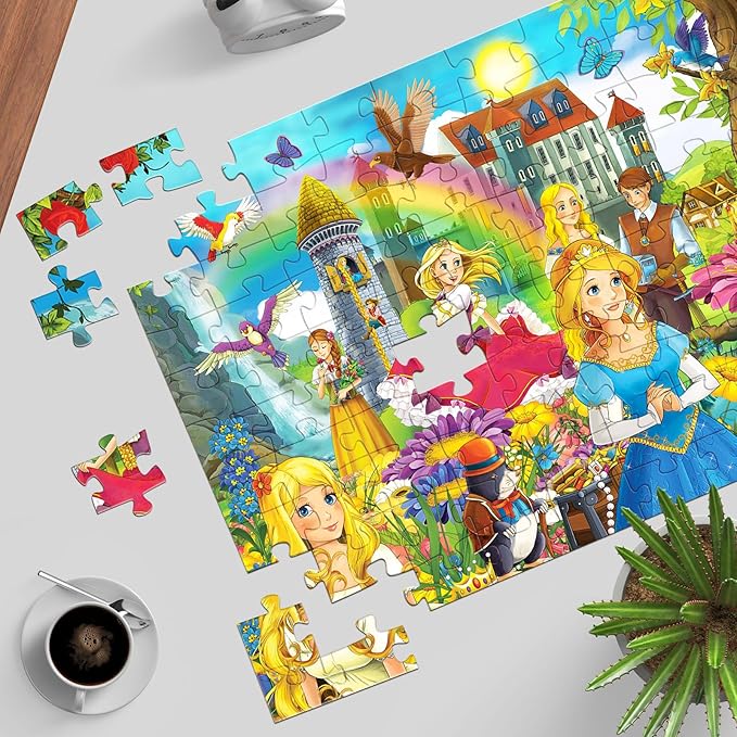 100 Pieces Puzzles Toys for Kids Ages 4-10, Knight & Princess Theme Jigsaw Puzzles, Preschool Educational Brain Teaser Puzzle for Boys and Girls 3 4 5 6 Years Old