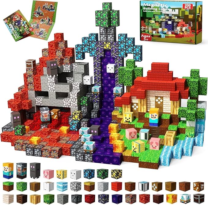 200 PCS 0.8in Magnetic Blocks - Easter Toys for Kids, Magnet Blocks, Stacking Magnetic Cubes, School STEM Toys Birthday Gifts for Boys and Girls Age 3+ Years Old (Theme: Portal)