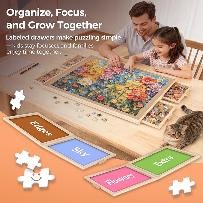 ALL4JIG 1000 Piece Rotating Puzzle Board with Drawers 22"x30"Portable Wooden Jigsaw Puzzle Table for Adults Portable,Lazy Susan Spinning Puzzle Boards Birthday Gift for mom