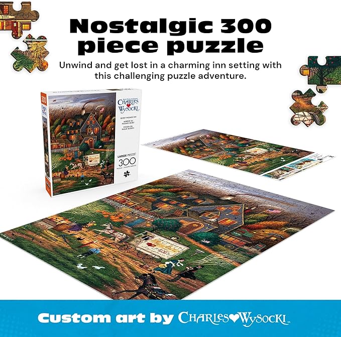 Buffalo Games – Charles Wysocki Secret Passage Inn 300 Piece Jigsaw Puzzle for Adults with Full-Color Reference Poster