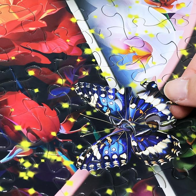 Think2Master Colorful Flowers Succulents & Butterflies 500 Pieces Very Large Pieces Jigsaw Puzzle for 13+ Adults & Seniors. Beautiful Vibrant Heart Valentine's Day Illustration 26.8” X 18.9”