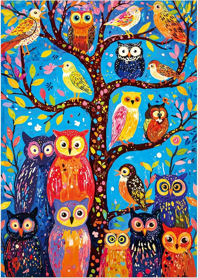 Rocorose Owl Jigsaw Puzzles for Adults 1000 Pieces, Colorful Habitat for Owls Puzzle Bird Nature Animal Challenging Puzzles for Game Nights Home Decor
