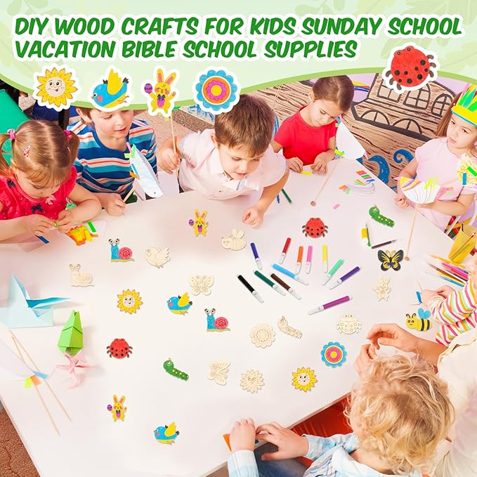 Blueweenly 36 Pcs DIY Wooden Magnets Craft Kits for Kids Wooden Art Craft Supplies Painting Kit for Kids Activities Party Favors for Boys Girls Easter Basket Stuffers Birthday Party Gifts Toys