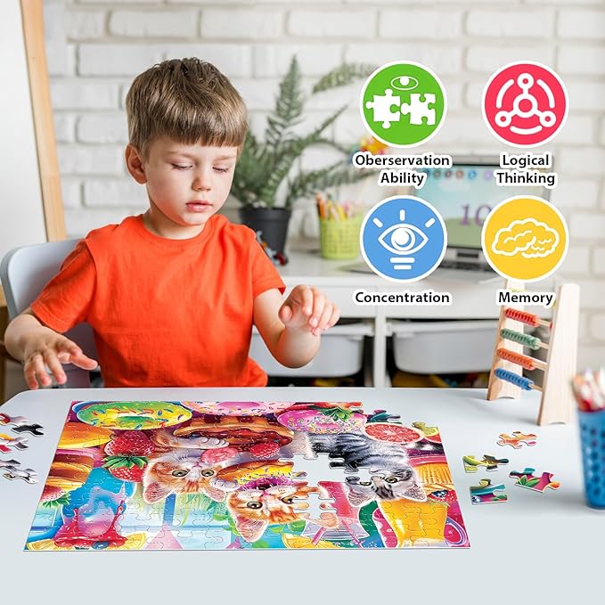 Jeacirio 4-Pack 100 Piece Puzzles for Kids Ages 4-6 - Cats & Dogs Puzzles for Kids Ages 6-8 Kid Puzzle Educational Search & Find Toy Preschool Large Piece Puzzle for Adults Seniors