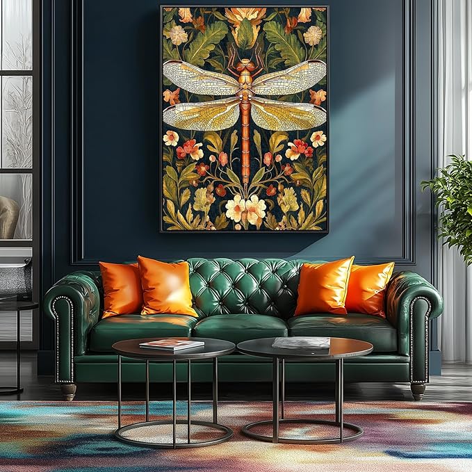 Dragonfly Art 500 Pieces Puzzles for Adults Floral Pattern with Vintage Botanical Illustration Jigsaw Puzzle Flowers Stained Glass Effect Dragonfly Challenging Adult Puzzle for Home Decor & Gift