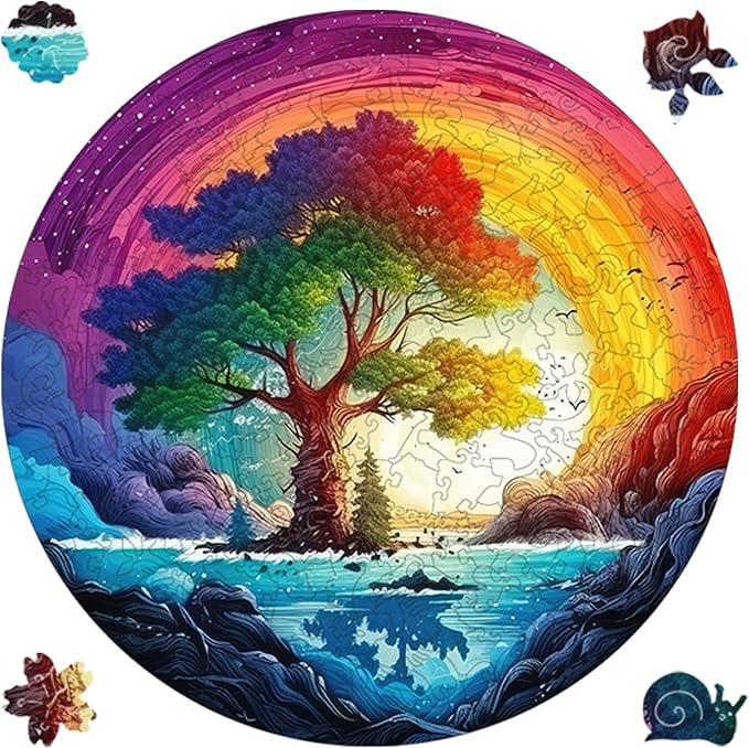 Reouinty Puzzles for Adults 200 Pieces, Life Tree Rainbow Waterfall Jigsaw Puzzles, Wall Decor, Unique Shape Adult Puzzles, Wood Puzzle Creative Gift for Adults 11.2x11.2 in