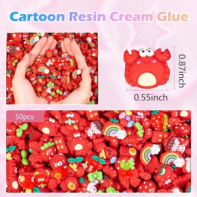 50 Pcs Red Series Mystery Mini Resin Blind Bag – Cute Tiny Figurines for Collecting, DIY Crafts, Dollhouse Decor, Christmas Stocking Stuffers & Holiday Surprise Gifts
