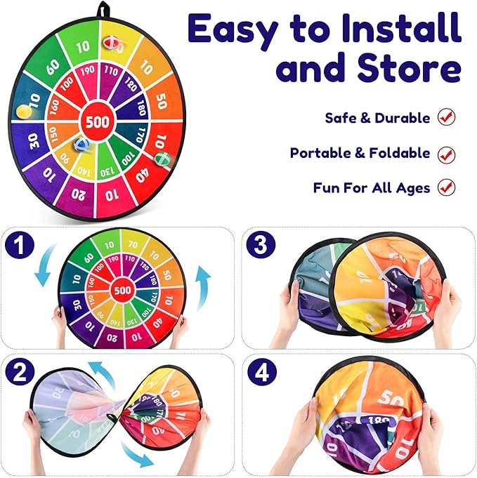Hungdao 3 Sets Carnival Games Combo Set, Dart Board with Balls Plastic Cones Ring Bean Bags Toss Game for Boys Girls Adults Family Birthday Yard Indoor Outdoor