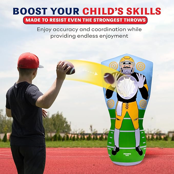 65” Inflatable Football Target Net Toss Game - Double-Sided Throwing Practice Football Stuff with Mini Balls - Backyard Tailgate Party Sports Toy for Kids & Adults