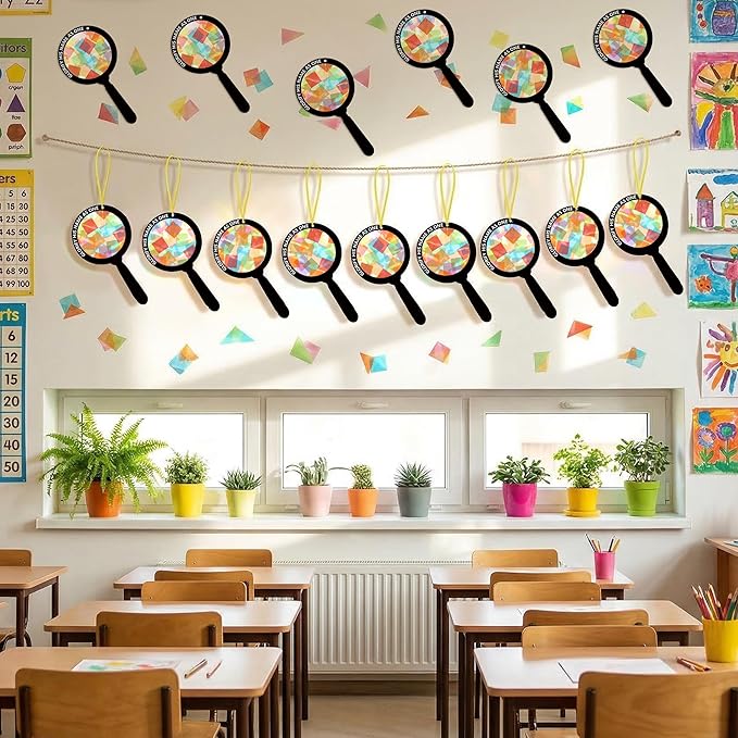 Renbuzhu 48PCS Sunday School VBS Crafts Bulk: Paper Magnifying Glass Nativity Suncatchers, Jesus Religious Christian Activity DIY Kits Church Decorations, Window Stained Glass Effect Art Supplies