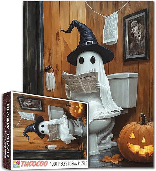 1000 Pieces Paper Puzzle for Adults, Halloween Pumpkin Toilet Little Devil for Home Decoration Gifts Puzzle,Intellectual Decompressing Fun Family Game Halloween Decor 19.7 x 27.6 Inch